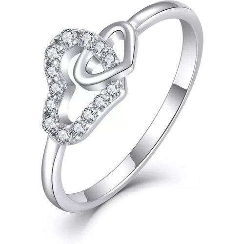 10K White Gold Circular Shaped Moissanite Personalized Engraving & Couple Engagement Ring