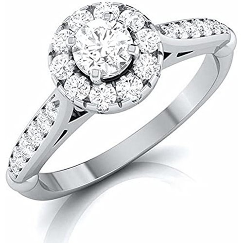 10K White Gold Round Shaped Moissanite Personalized Engraving Engagement Ring