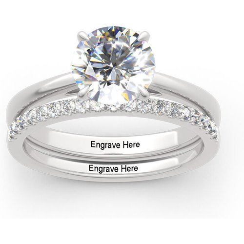10K White Gold 1.5 to 5 CT Round Moissanite Couple Bridal Set
