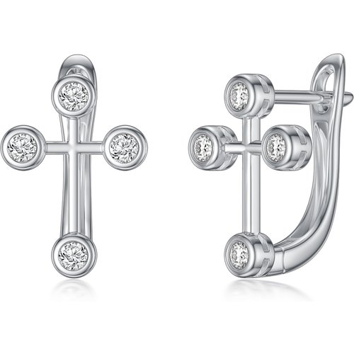 10K White Gold Round Cubic Zirconia Cross Stud Earrings