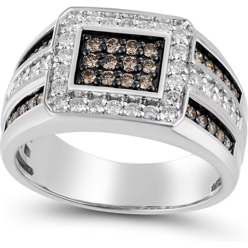 10K White Gold 1 CT.T.W. Round Lab Created Diamond Custom Wedding Ring for Men D Color VVS1 Clarity 3EX