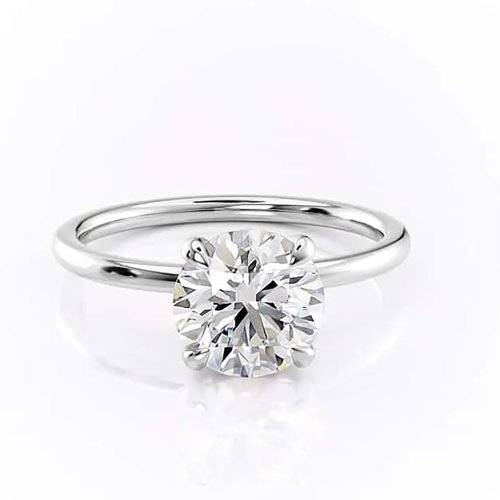 10K White Gold 1 CT Round Moissanite Personalized Engraving Engagement Ring