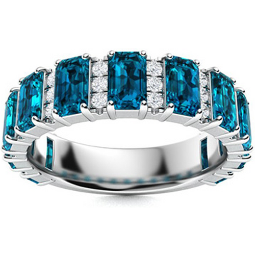 10K White Gold 3.3 CT Emerald Cut Lab Created Gemstone & 0.3 CT Round Cut Diamond Wedding Band