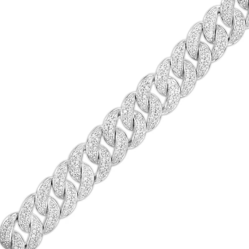 10K White Gold 2 CT.T.W. Round Cut Lab Created Diamond Cuban Curb Chain for Men