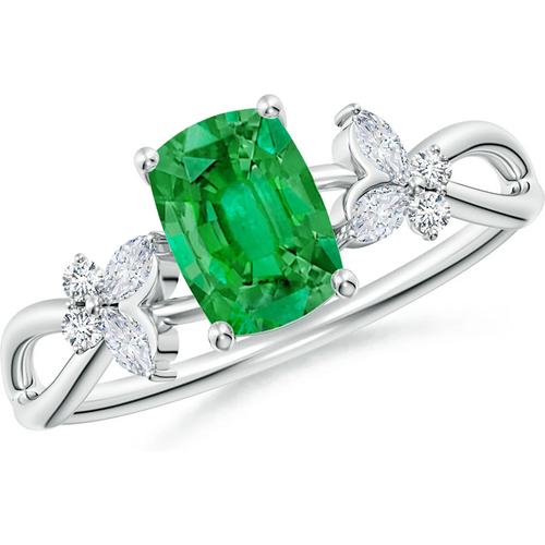 10K White Gold Cushion Cut Emerald & 0.1 CT.T.W. Diamond Engagement Band