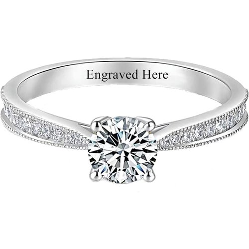 10K White Gold Diamond Custom Personalized Engraving & Couple Engagement Ring 3EX IGI Certified