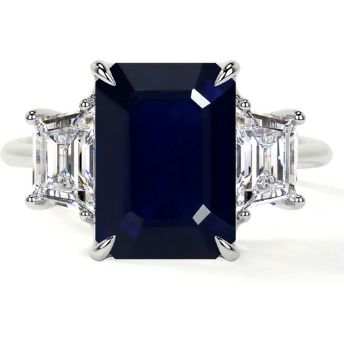 10K White Gold Emerald Cut Custom Engagement Ring Gemstone Rings