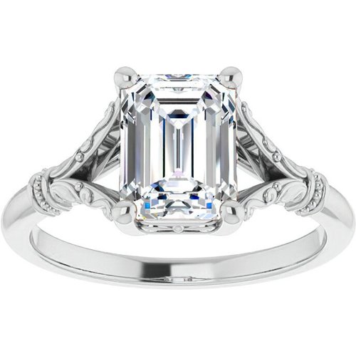 10K White Gold Emerald Cut Solitaire Moissanite Engagement Ring
