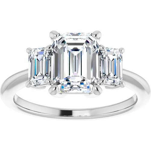 10K White Gold Emerald Cut Three-Stone Moissanite Engagement Ring