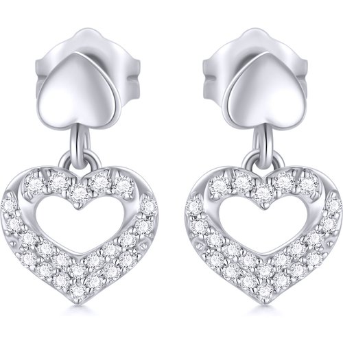 10K White Gold Cubic Zirconia Heart Drop Earrings