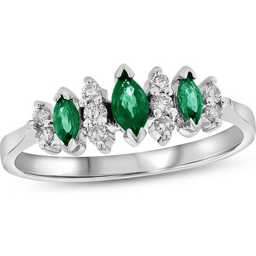 10K White Gold 1 CT.T.W. Marquise Cut Emerald & 0.15 CT.T.W. Natural Diamond Three Stone Illusion Anniversary Band