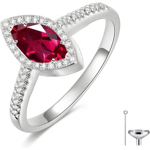 10K White Gold Marquise Cut Cubic Zirconia & Moissanite Personalized Birthstone Urn Ring for Ashes