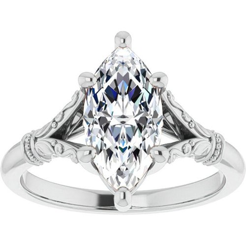 10K White Gold Marquise Cut Solitaire Moissanite Engagement Ring