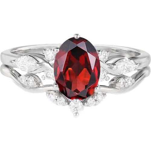 10K White Gold Oval Cut Gemstone & Diamond Birthstone Bridal Set Wedding Band