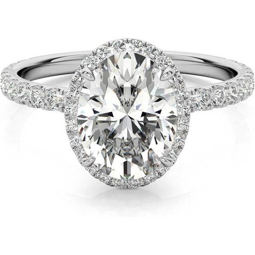 10K White Gold Oval Cut Halo Moissanite Engagement Ring