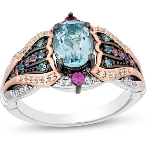 10K White Gold Oval Cut Topaz Multi-Gemstone and Diamond Band