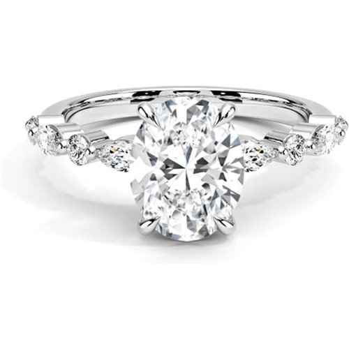 10K White Gold Oval Shaped Moissanite Personalized Engraving Engagement Ring