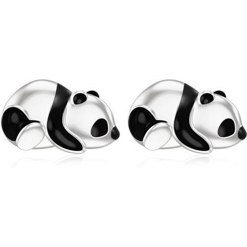 10K White Gold Panda Stud Earrings