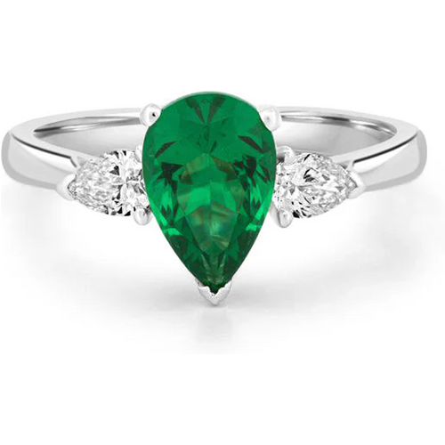 10K White Gold Pear Cut Emerald & 0.4 CT.T.W. Diamond Engagement Band