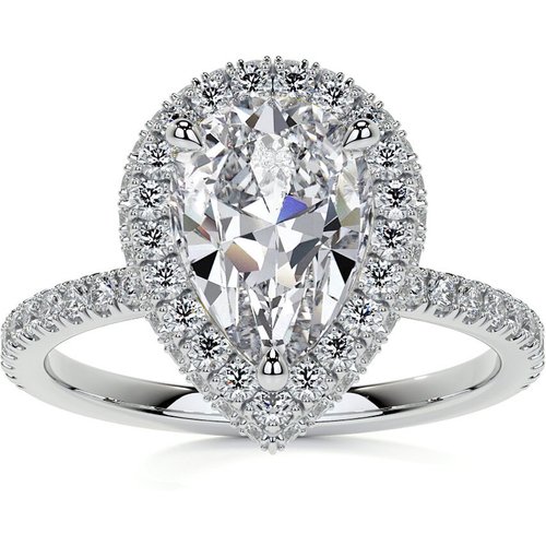 10K White Gold Pear Cut Halo Moissanite Engagement Ring