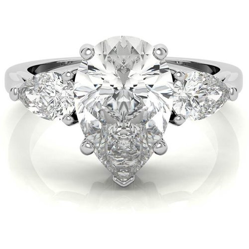10K White Gold Pear Cut Three-Stone Moissanite Engagement Ring