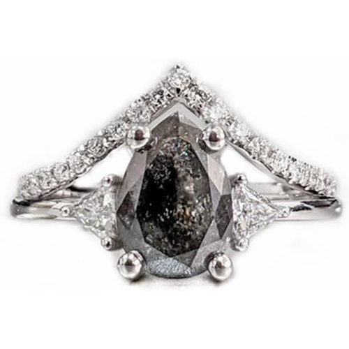 10K White Gold Pear Cut Herkimer Diamond Ring