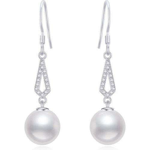 10K White Gold Pearl Drop Shape Earrings