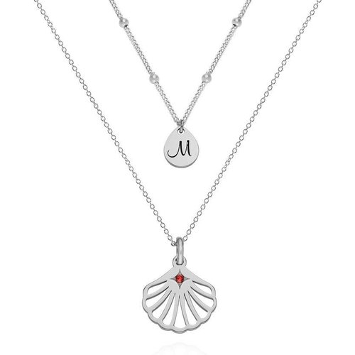10K White Gold Cubic Zirconia Personalized Birthstone Engraving Layered Necklace