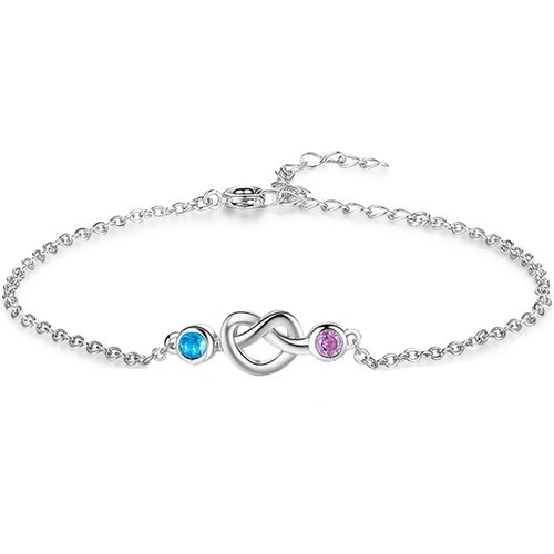 10K White Gold Personalized Birthstone Heart Charm Bracelet