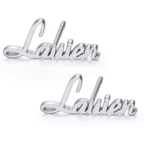 10K White Gold Personalized Classic Name Stud Earrings