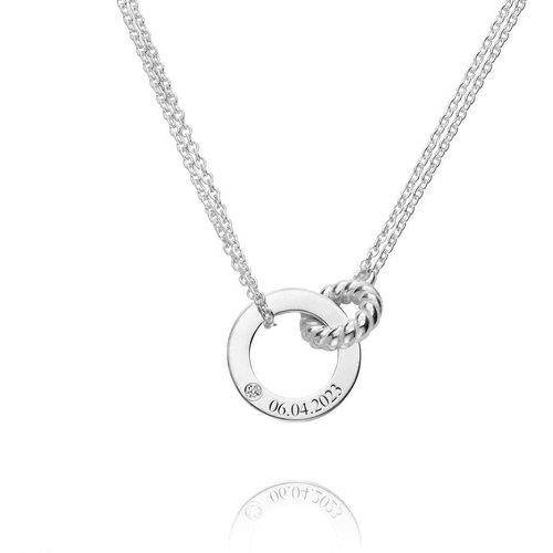 10K White Gold Cubic Zirconia Personalized Engraving Pendant Necklace