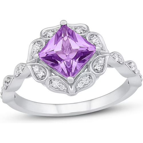 10K White Gold Princess Cut Flowers & Custom Engagement Ring Gemstone Rings