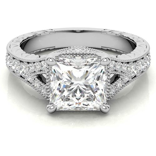 10K White Gold Princess Cut Vintage Moissanite Engagement Ring