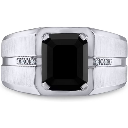 10K White Gold Cushion Shaped Agate Ring for Men