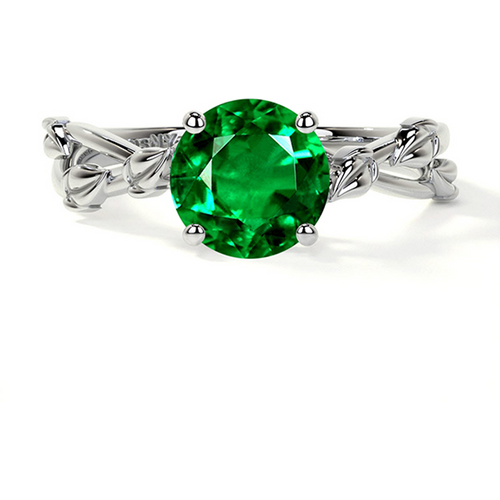 10K White Gold Round Cut Customizable Size Emerald Engagement Band