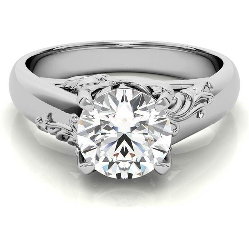 10K White Gold Round Cut Large Center Stone Moissanite Engagement Ring
