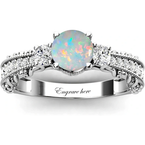 10K White Gold Round Cut Opal Custom Engagement Ring