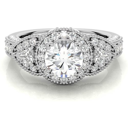 10K White Gold Round Cut Three-Stone Moissanite Engagement Ring
