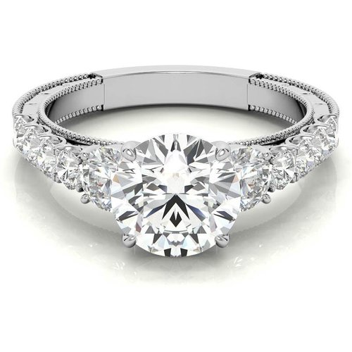 10K White Gold Round Cut Vintage Moissanite Engagement Ring