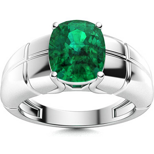 10K White Gold 2 to 7 CT Cushion Cut Emerald Engagement Band for Men