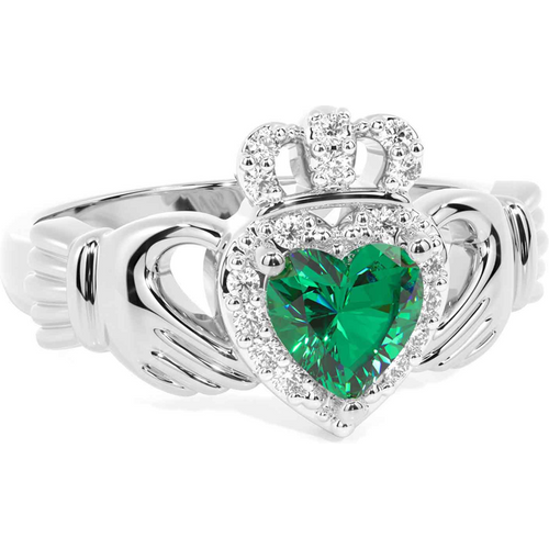 10K White Gold 1 to 5 CT Lab Created Gemstone & 0.25 CT Diamond Heart Cut Custom Anniversary Band