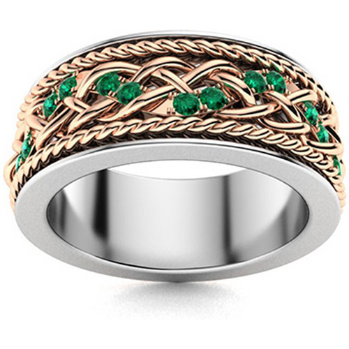 10K White Gold & Yellow Gold 0.5 CT.T.W. Round Cut Alternative Gemstone & Emerald Wedding Ring for Men