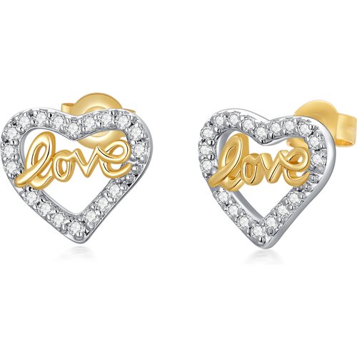 10K Gold Two-Tone Moissanite Heart Stud Earrings For Women