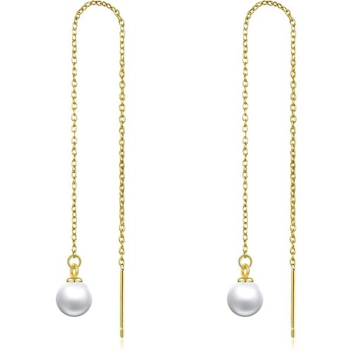 10K Yellow Gold Circular Pearl Bead Drop Earrings