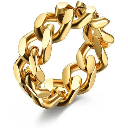 10K Yellow Gold Curb Chain Hip Hop Statement Ring