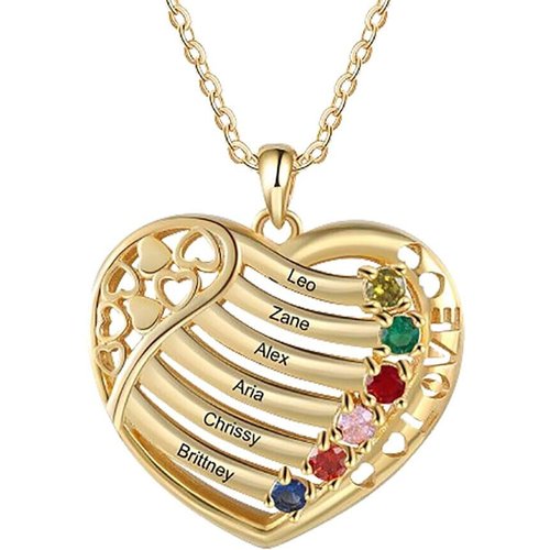 10K Yellow Gold Personalized Birthstone Classic Name Heart Pendant Necklace