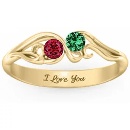 10K Gold Personalised Birthstone Engraving Ring For Women