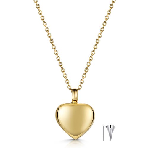 10K Yellow Gold Personalized Engraving & Heart Urn Necklace for Ashes