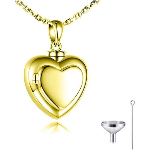 10K Yellow Gold Personalized Photo & Heart Urn Necklace for Ashes