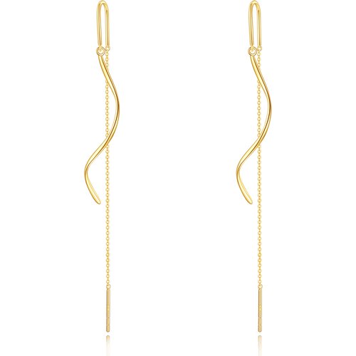 10K Yellow Gold Pull Through Threader Tassel Drop Earrings
